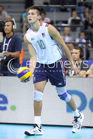  04.07.2015 KRAKOW <br />SIATKOWKA MEZCZYZN LIGA SWIATOWA 2015 <br />FIVB VOLLEYBALL WORLD LEAGUE 2015 <br />MECZ POLSKA - USA ( POLAND - UNITED STATES ) <br />N/Z THOMAS JAESCHKE SYLWETKA <br /> 