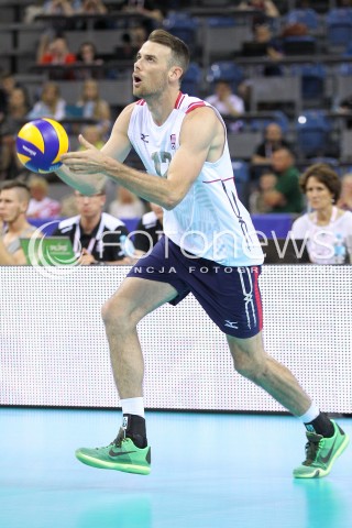  04.07.2015 KRAKOW <br />SIATKOWKA MEZCZYZN LIGA SWIATOWA 2015 <br />FIVB VOLLEYBALL WORLD LEAGUE 2015 <br />MECZ POLSKA - USA ( POLAND - UNITED STATES ) <br />N/Z RUSSEL HOLMES SYLWETKA <br /> 