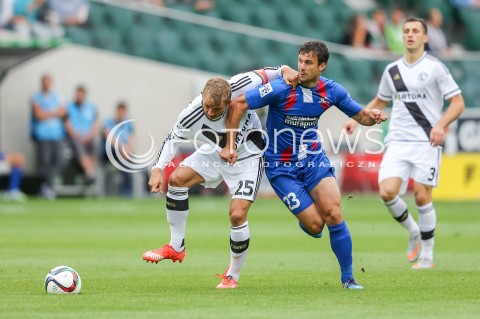  26.07.2015 WARSZAWA PILKA NOZNA EKSTRAKLASA<br />FOOTBALL LIGA EUROPY II RUNDA ELIMINACJI STADION LEGII <br />MECZ LEGIA WARSZAWA - PODBESKIDZIE BIELSKO BIALA<br />NA STADIONIE MARSZALKA JOZEFA PILSUDSKIEGO<br />N/Z JAKUB RZEZNICZAK ROBERT DEMJAN<br /> 
