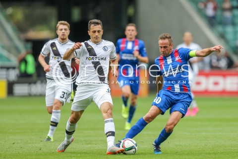 26.07.2015 WARSZAWA PILKA NOZNA EKSTRAKLASA<br />FOOTBALL LIGA EUROPY II RUNDA ELIMINACJI STADION LEGII <br />MECZ LEGIA WARSZAWA - PODBESKIDZIE BIELSKO BIALA<br />NA STADIONIE MARSZALKA JOZEFA PILSUDSKIEGO<br />N/Z TOMASZ JODLOWIEC MAREK SOKOLOWSKI<br /> 