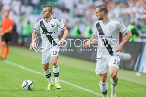  26.07.2015 WARSZAWA PILKA NOZNA EKSTRAKLASA<br />FOOTBALL LIGA EUROPY II RUNDA ELIMINACJI STADION LEGII <br />MECZ LEGIA WARSZAWA - PODBESKIDZIE BIELSKO BIALA<br />NA STADIONIE MARSZALKA JOZEFA PILSUDSKIEGO<br />N/Z TOMASZ BRZYSKI MICHAL KUCHARCZYK<br /> 