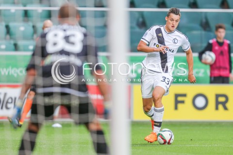  26.07.2015 WARSZAWA PILKA NOZNA EKSTRAKLASA<br />FOOTBALL LIGA EUROPY II RUNDA ELIMINACJI STADION LEGII <br />MECZ LEGIA WARSZAWA - PODBESKIDZIE BIELSKO BIALA<br />NA STADIONIE MARSZALKA JOZEFA PILSUDSKIEGO<br />N/Z MICHAL ZYRO STRZELEC BRAMKI<br /> 