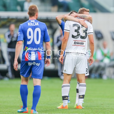  26.07.2015 WARSZAWA PILKA NOZNA EKSTRAKLASA<br />FOOTBALL LIGA EUROPY II RUNDA ELIMINACJI STADION LEGII <br />MECZ LEGIA WARSZAWA - PODBESKIDZIE BIELSKO BIALA<br />NA STADIONIE MARSZALKA JOZEFA PILSUDSKIEGO<br />N/Z GOL EMOCJE RADOSC MICHAL ZYRO STRZELEC<br /> 