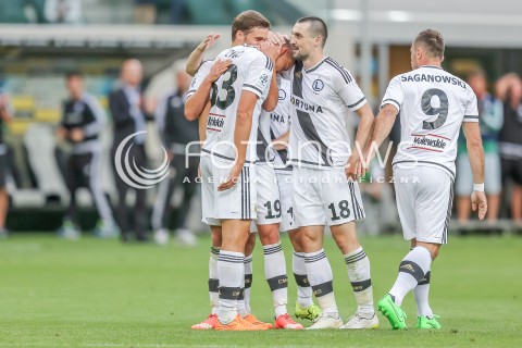  26.07.2015 WARSZAWA PILKA NOZNA EKSTRAKLASA<br />FOOTBALL LIGA EUROPY II RUNDA ELIMINACJI STADION LEGII <br />MECZ LEGIA WARSZAWA - PODBESKIDZIE BIELSKO BIALA<br />NA STADIONIE MARSZALKA JOZEFA PILSUDSKIEGO<br />N/Z GOL EMOCJE RADOSC MICHAL ZYRO STRZELEC<br /> 