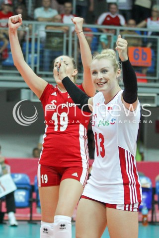  02.08.2015 LUBLIN <br />SIATKOWKA KOBIET  WORLD GRAND PRIX II DYWIZJI 2015 FIVB VOLLEYBALL <br />MECZ POLSKA - HOLANDIA ( POLAND - NETHERLANDS ) <br />N/Z AGATA DURAJCZYK RADOSC EMOCJE SYLWETKA <br /> 