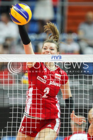 02.08.2015 LUBLIN <br />SIATKOWKA KOBIET  WORLD GRAND PRIX II DYWIZJI 2015 FIVB VOLLEYBALL <br />MECZ POLSKA - HOLANDIA ( POLAND - NETHERLANDS ) <br />N/Z MAJA TOKARSKA SYLWETKA ATAK<br /> 