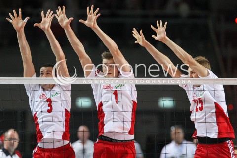  22.08.2015 TORUN ARENA<br />XIII MEMORIAL HUBERTA JERZEGO WAGNERA <br />MECZ POLSKA - JAPONIA ( MATCH POLAND - JAPAN ) <br />N/Z DAWID KONARSKI PIOTR NOWAKOWSKI ARTUR SZALPUK BLOK<br /> 