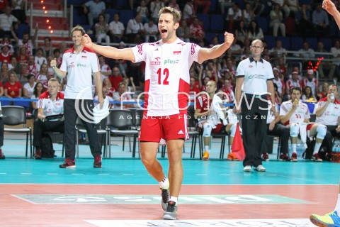  22.08.2015 TORUN ARENA<br />XIII MEMORIAL HUBERTA JERZEGO WAGNERA <br />MECZ POLSKA - JAPONIA ( MATCH POLAND - JAPAN ) <br />N/Z GRZEGORZ LOMACZ SYLWETKA RADOSC EMOCJE <br /> 