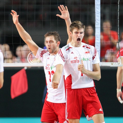  22.08.2015 TORUN ARENA<br />XIII MEMORIAL HUBERTA JERZEGO WAGNERA <br />MECZ POLSKA - JAPONIA ( MATCH POLAND - JAPAN ) <br />N/Z KAROL KLOS GRZEGORZ LOMACZ RADOSC EMOCJE SYLWETKA <br /> 