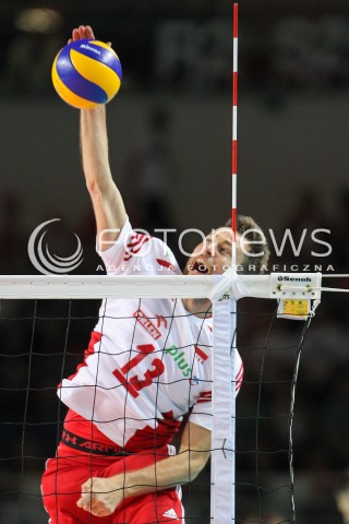  22.08.2015 TORUN ARENA<br />XIII MEMORIAL HUBERTA JERZEGO WAGNERA <br />MECZ POLSKA - JAPONIA ( MATCH POLAND - JAPAN ) <br />N/Z MICHAL KUBIAK SYLWETKA ATAK<br /> 