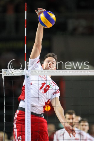  22.08.2015 TORUN ARENA<br />XIII MEMORIAL HUBERTA JERZEGO WAGNERA <br />MECZ POLSKA - JAPONIA ( MATCH POLAND - JAPAN ) <br />N/Z WOJCIECH WLODARCZYK SYLWETKA ATAK<br /> 