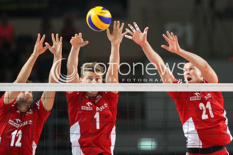  23.08.2015 TORUN ARENA<br />XIII MEMORIAL HUBERTA JERZEGO WAGNERA <br />MECZ POLSKA - IRAN ( MATCH POLAND - IRAN ) <br />N/Z GRZEGORZ LOMACZ PIOTR NOWAKOWSKI RAFAL BUSZEK BLOK<br /> 