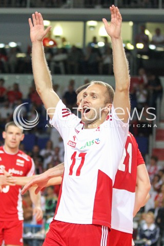  23.08.2015 TORUN ARENA<br />XIII MEMORIAL HUBERTA JERZEGO WAGNERA <br />MECZ POLSKA - IRAN ( MATCH POLAND - IRAN ) <br />N/Z PAWEL ZATORSKI RADOSC EMOCJE SYLWETKA <br /> 