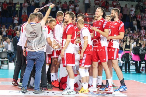  23.08.2015 TORUN ARENA<br />XIII MEMORIAL HUBERTA JERZEGO WAGNERA <br />MECZ POLSKA - IRAN ( MATCH POLAND - IRAN ) <br />N/Z MICHAL KUBIAK BARTOSZ KUREK MARCIN MOZDZONEK RADOSC EMOCJE WYGRANA ZWYCIESTWO DRUZYNA ZESPOL<br /> 