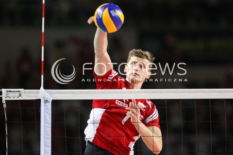  23.08.2015 TORUN ARENA<br />XIII MEMORIAL HUBERTA JERZEGO WAGNERA <br />MECZ POLSKA - IRAN ( MATCH POLAND - IRAN ) <br />N/Z PIOTR NOWAKOWSKI SYLWETKA ATAK<br /> 