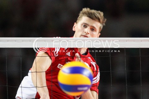  23.08.2015 TORUN ARENA<br />XIII MEMORIAL HUBERTA JERZEGO WAGNERA <br />MECZ POLSKA - IRAN ( MATCH POLAND - IRAN ) <br />N/Z PIOTR NOWAKOWSKI SYLWETKA ATAK<br /> 