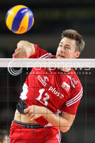  23.08.2015 TORUN ARENA<br />XIII MEMORIAL HUBERTA JERZEGO WAGNERA <br />MECZ POLSKA - IRAN ( MATCH POLAND - IRAN ) <br />N/Z MICHAL KUBIAK SYLWETKA ATAK<br /> 
