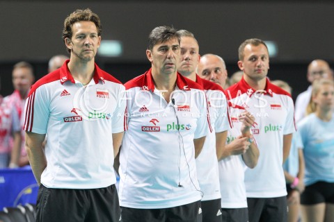  24.08.2015 TORUN ARENA<br />XIII MEMORIAL HUBERTA JERZEGO WAGNERA <br />MECZ POLSKA - FRANCJA ( MATCH POLAND - FRANCE ) <br />N/Z STEPHANE ANTIGA TRENER ( HEAD COACH ) PHILIPPE BLAIN II TRENER ( ASSISTANT COACH ) SZTAB SZKOLENIOWY REPREZENTACJI POLSKI<br /> 