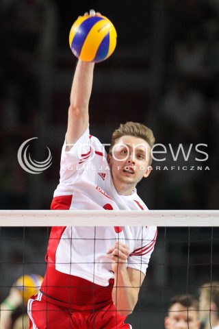  24.08.2015 TORUN ARENA<br />XIII MEMORIAL HUBERTA JERZEGO WAGNERA <br />MECZ POLSKA - FRANCJA ( MATCH POLAND - FRANCE ) <br />N/Z MATEUSZ BIENIEK SYLWETKA ATAK<br /> 