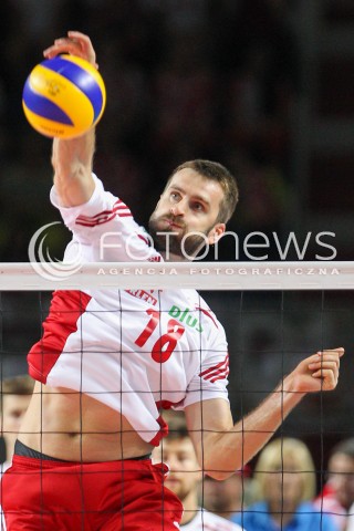  24.08.2015 TORUN ARENA<br />XIII MEMORIAL HUBERTA JERZEGO WAGNERA <br />MECZ POLSKA - FRANCJA ( MATCH POLAND - FRANCE ) <br />N/Z MARCIN MOZDZONEK SYLWETKA ATAK<br /> 