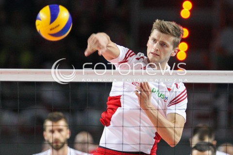  24.08.2015 TORUN ARENA<br />XIII MEMORIAL HUBERTA JERZEGO WAGNERA <br />MECZ POLSKA - FRANCJA ( MATCH POLAND - FRANCE ) <br />N/Z PIOTR NOWAKOWSKI SYLWETKA ATAK<br /> 