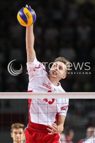  24.08.2015 TORUN ARENA<br />XIII MEMORIAL HUBERTA JERZEGO WAGNERA <br />MECZ POLSKA - FRANCJA ( MATCH POLAND - FRANCE ) <br />N/Z MATEUSZ BIENIEK SYLWETKA ATAK<br /> 