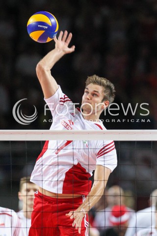  24.08.2015 TORUN ARENA<br />XIII MEMORIAL HUBERTA JERZEGO WAGNERA <br />MECZ POLSKA - FRANCJA ( MATCH POLAND - FRANCE ) <br />N/Z PIOTR NOWAKOWSKI SYLWETKA ATAK<br /> 
