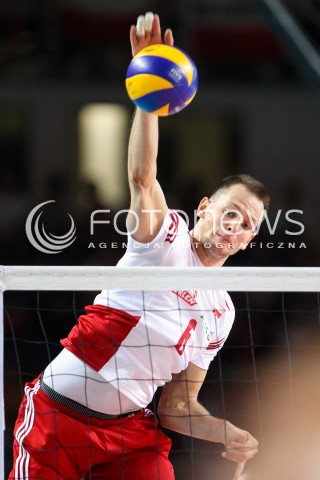  24.08.2015 TORUN ARENA<br />XIII MEMORIAL HUBERTA JERZEGO WAGNERA <br />MECZ POLSKA - FRANCJA ( MATCH POLAND - FRANCE ) <br />N/Z BARTOSZ KUREK SYLWETKA ATAK<br /> 