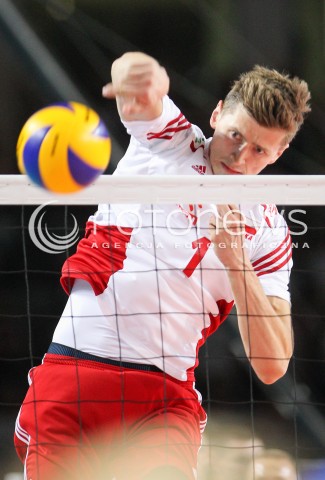  24.08.2015 TORUN ARENA<br />XIII MEMORIAL HUBERTA JERZEGO WAGNERA <br />MECZ POLSKA - FRANCJA ( MATCH POLAND - FRANCE ) <br />N/Z PIOTR NOWAKOWSKI SYLWETKA ATAK<br /> 