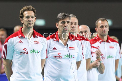  24.08.2015 TORUN ARENA<br />XIII MEMORIAL HUBERTA JERZEGO WAGNERA <br />MECZ POLSKA - FRANCJA ( MATCH POLAND - FRANCE ) <br />N/Z SZTAB SZKOLENIOWY REPREZENTACJI POLSKI STEPHANE ANTIGA TRENER ( HEAD COACH ) PHILIPPE BLAIN II TRENER ( ASSISTANT COACH ) <br /> 