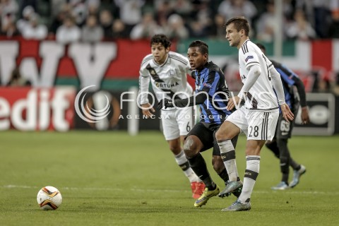  22.10.2015 WARSZAWA PILKA NOZNA <br />FOOTBALL POLISH LIGA EUROPY STADION LEGII <br />MECZ LEGIA WARSZAWA - CLUB BRUGGE<br />N/Z JOSE IZQUIERDO LUKASZ BROZ<br /> 