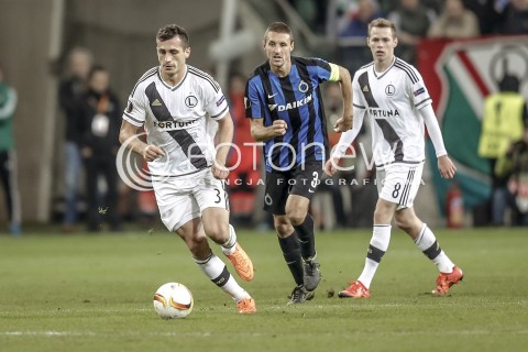  22.10.2015 WARSZAWA PILKA NOZNA <br />FOOTBALL POLISH LIGA EUROPY STADION LEGII <br />MECZ LEGIA WARSZAWA - CLUB BRUGGE<br />N/Z TOMASZ JODLOWIEC TIMMY SIMONS<br /> 