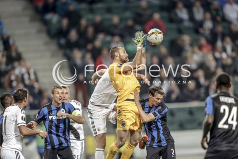  22.10.2015 WARSZAWA PILKA NOZNA <br />FOOTBALL POLISH LIGA EUROPY STADION LEGII <br />MECZ LEGIA WARSZAWA - CLUB BRUGGE<br />N/Z STRZAL NA BRAMKE CLUB BRUGGE SEBASTIEN BRUZZESE<br /> 