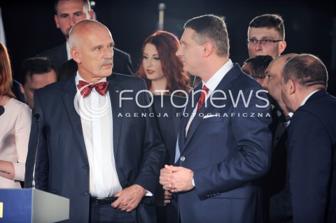 25.10.2015 WARSZAWA <br />WIECZOR WYBORCZY PARTII KORWIN<br />N/Z JANUSZ KORWIN MIKKE SZTAB WYBORCZY PRZEMYSLAW WIPLER<br /> 