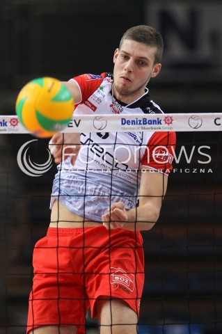  04.11.2015 RZESZOW POLAND<br />SIATKOWKA LIGA MISTRZOW <br />MEN CEV VOLLEYBALL CHAMPIONS LEAGUE 2015/2016<br />MATCH ASSECO RESOVIA - DRAGONS LUGANO <br />N/Z DMYTRO PASHYTSKYY ( PASZYCKI ) SYLWETKA ATAK<br /> 