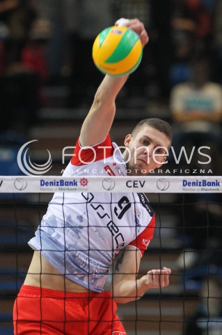  04.11.2015 RZESZOW POLAND<br />SIATKOWKA LIGA MISTRZOW <br />MEN CEV VOLLEYBALL CHAMPIONS LEAGUE 2015/2016<br />MATCH ASSECO RESOVIA - DRAGONS LUGANO <br />N/Z DMYTRO PASHYTSKYY ( PASZYCKI ) SYLWETKA ATAK<br /> 