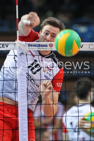  04.11.2015 RZESZOW POLAND<br />SIATKOWKA LIGA MISTRZOW <br />MEN CEV VOLLEYBALL CHAMPIONS LEAGUE 2015/2016<br />MATCH ASSECO RESOVIA - DRAGONS LUGANO <br />N/Z JOCHEN SCHOPS SYLWETKA ATAK<br /> 