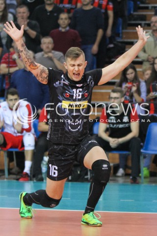  04.11.2015 RZESZOW POLAND<br />SIATKOWKA LIGA MISTRZOW <br />MEN CEV VOLLEYBALL CHAMPIONS LEAGUE 2015/2016<br />MATCH ASSECO RESOVIA - DRAGONS LUGANO <br />N/Z KRZYSZTOF IGNACZAK SYLWETKA RADOSC EMOCJE <br /> 