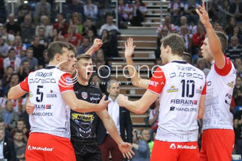  04.11.2015 RZESZOW POLAND<br />SIATKOWKA LIGA MISTRZOW <br />MEN CEV VOLLEYBALL CHAMPIONS LEAGUE 2015/2016<br />MATCH ASSECO RESOVIA - DRAGONS LUGANO <br />N/Z KRZYSZTOF IGNACZAK LUKAS TICHACEK JOCHEN SCHOPS DMYTRO PASHYTSKYY ( PASZYCKI ) RADOSC EMOCJE <br /> 