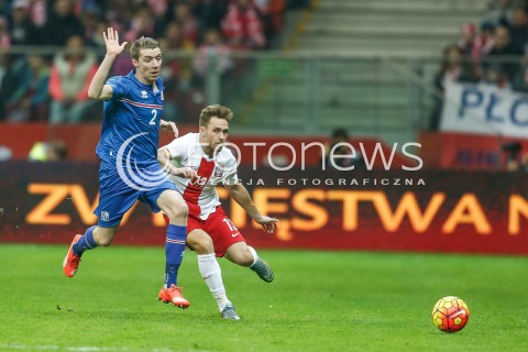  13.11.2015 WARSZAWA PILKA NOZNA <br />FRIENDLY FOOTBALL MATCH<br />POLISH NATIONAL TEAM<br />MECZ TOWARZYSKI<br />MECZ POLSKA - ISLANDIA<br />N/Z MACIEJ RYBUS BIRKIR MAR SAEVARSSON<br /> 