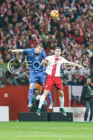  13.11.2015 WARSZAWA PILKA NOZNA <br />FRIENDLY FOOTBALL MATCH<br />POLISH NATIONAL TEAM<br />MECZ TOWARZYSKI<br />MECZ POLSKA - ISLANDIA<br />N/Z JON  DADI BODVARSSON LUKASZ PISZCZEK<br /> 