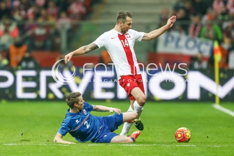  13.11.2015 WARSZAWA PILKA NOZNA <br />FRIENDLY FOOTBALL MATCH<br />POLISH NATIONAL TEAM<br />MECZ TOWARZYSKI<br />MECZ POLSKA - ISLANDIA<br />N/Z JAKUB WAWRZYNIAK BIRKIR MAR SAEVARSSON<br /> 