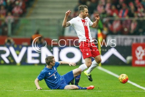  13.11.2015 WARSZAWA PILKA NOZNA <br />FRIENDLY FOOTBALL MATCH<br />POLISH NATIONAL TEAM<br />MECZ TOWARZYSKI<br />MECZ POLSKA - ISLANDIA<br />N/Z JAKUB WAWRZYNIAK BIRKIR MAR SAEVARSSON<br /> 