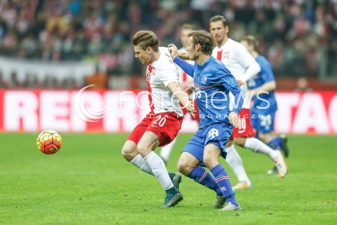  13.11.2015 WARSZAWA PILKA NOZNA <br />FRIENDLY FOOTBALL MATCH<br />POLISH NATIONAL TEAM<br />MECZ TOWARZYSKI<br />MECZ POLSKA - ISLANDIA<br />N/Z LUKASZ PISZCZEK THEODOR ELMAR BJARNASON<br /> 