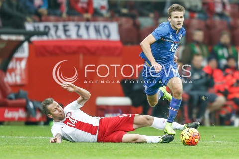  13.11.2015 WARSZAWA PILKA NOZNA <br />FRIENDLY FOOTBALL MATCH<br />POLISH NATIONAL TEAM<br />MECZ TOWARZYSKI<br />MECZ POLSKA - ISLANDIA<br />N/Z ARNOR INGVI TRAUSTASON JAKUB WAWRZYNIAK<br /> 