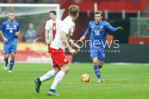  13.11.2015 WARSZAWA PILKA NOZNA <br />FRIENDLY FOOTBALL MATCH<br />POLISH NATIONAL TEAM<br />MECZ TOWARZYSKI<br />MECZ POLSKA - ISLANDIA<br />N/Z THEODOR ELMAR BJARNASON<br /> 