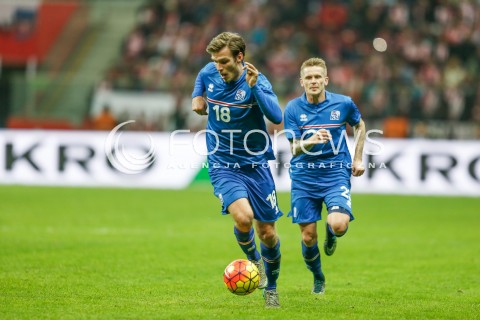 13.11.2015 WARSZAWA PILKA NOZNA <br />FRIENDLY FOOTBALL MATCH<br />POLISH NATIONAL TEAM<br />MECZ TOWARZYSKI<br />MECZ POLSKA - ISLANDIA<br />N/Z THEODOR ELMAR BJARNASON<br /> 