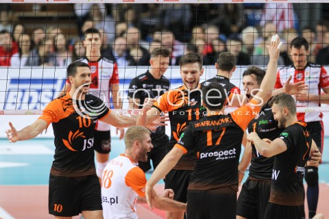  14.11.2015 RZESZOW<br />SIATKOWKA PLUSLIGA 2015/2016 MEN VOLLEYBALL POLAND POLISH PLUS LIGA LEAGUE SEASON 2015/2016<br />MECZ ASSECO RESOVIA RZESZOW - JASTRZEBSKI WEGIEL<br />N/Z TOONTJE VAN LANKVELT WOJCIECH SOBALA RADOSC EMOCJE <br /> 