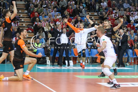 14.11.2015 RZESZOW<br />SIATKOWKA PLUSLIGA 2015/2016 MEN VOLLEYBALL POLAND POLISH PLUS LIGA LEAGUE SEASON 2015/2016<br />MECZ ASSECO RESOVIA RZESZOW - JASTRZEBSKI WEGIEL<br />N/Z JAKUB POPIWCZAK RADOSC WYGRANA ZWYCIESTWO EMOCJE TOONTJE VAN LANKVELT <br /> 