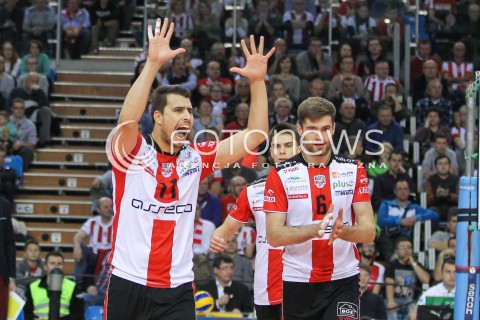  14.11.2015 RZESZOW<br />SIATKOWKA PLUSLIGA 2015/2016 MEN VOLLEYBALL POLAND POLISH PLUS LIGA LEAGUE SEASON 2015/2016<br />MECZ ASSECO RESOVIA RZESZOW - JASTRZEBSKI WEGIEL<br />N/Z FABIAN DRZYZGA DAWID DRYJA RADOSC EMOCJE <br /> 